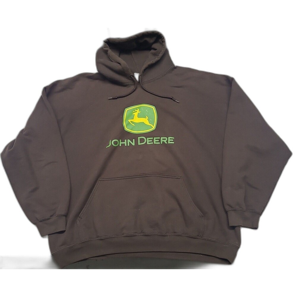 Vtg John Deere Brown Hoodie Pullover Sweatshirt